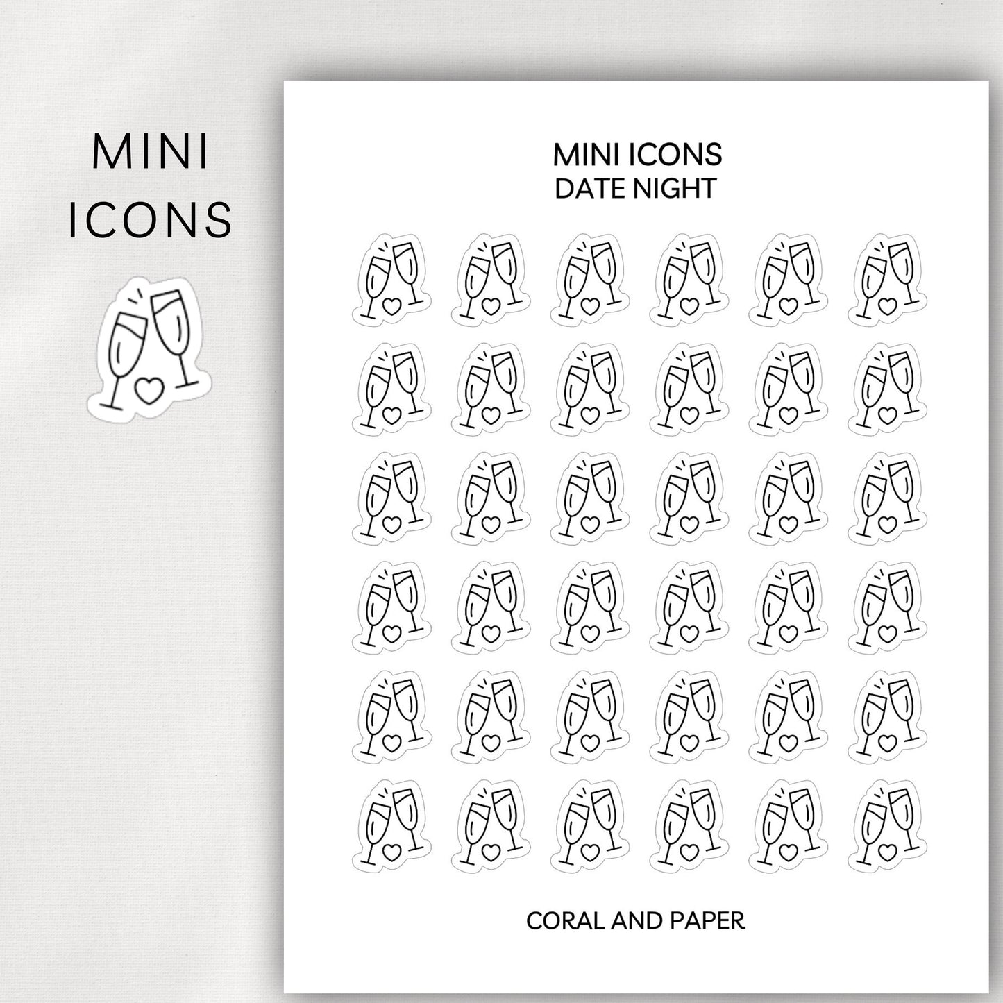 Date Night / Cheers Mini Icons - Planner Stickers