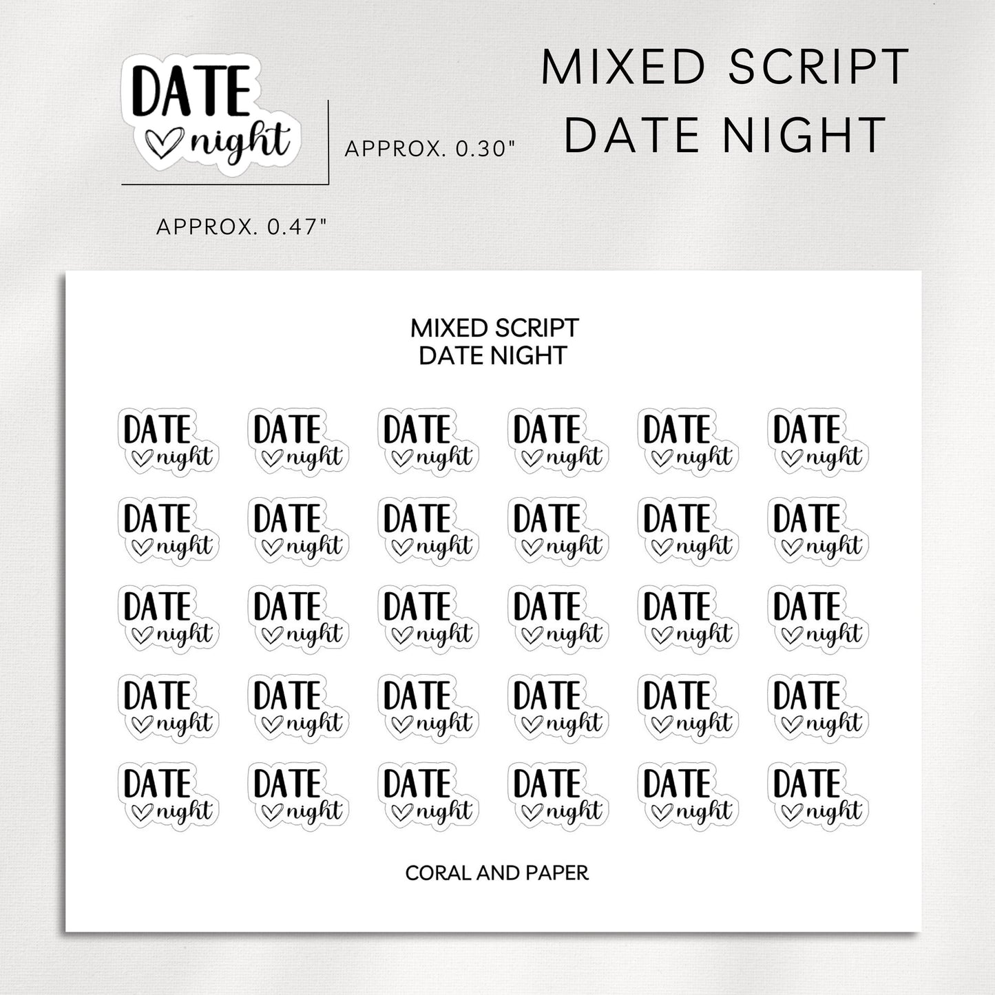 Date Night - Mixed Script Planner Stickers