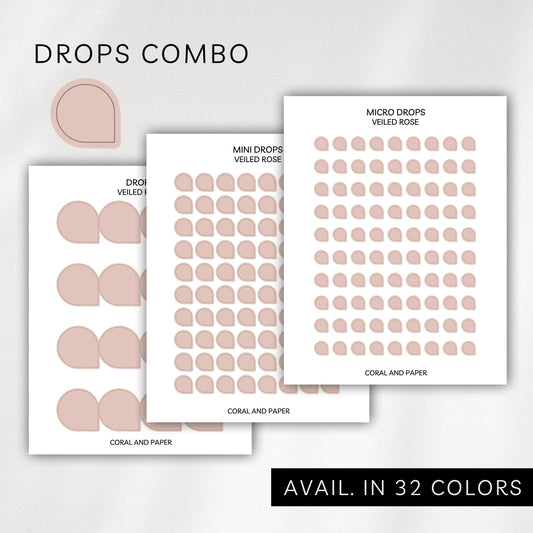Drops Combo Pack – Transparent Planner Drops Stickers (0.18”, 0.25", 0.64")
