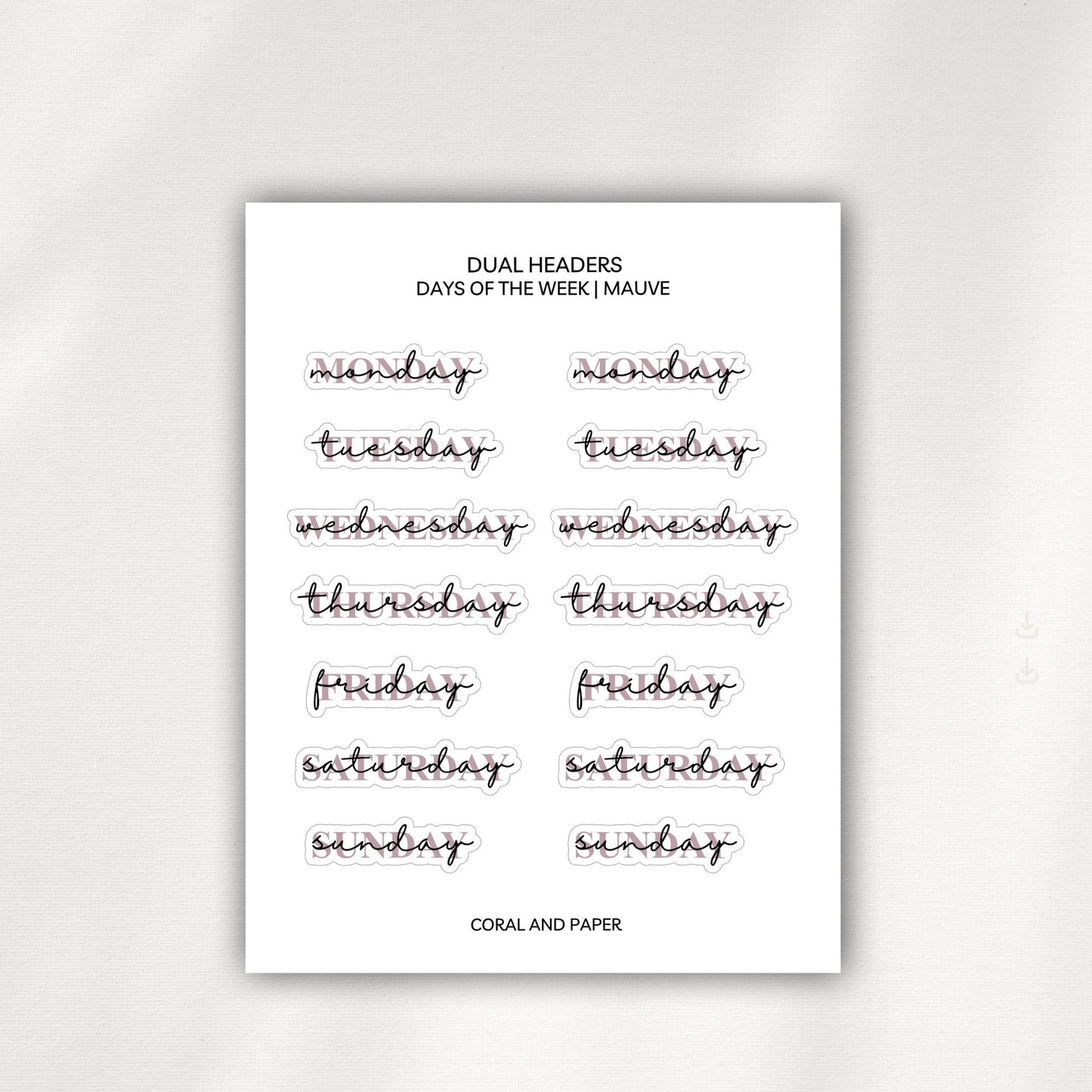Dual Header Days of the Week Stickers - Script Planner Labels