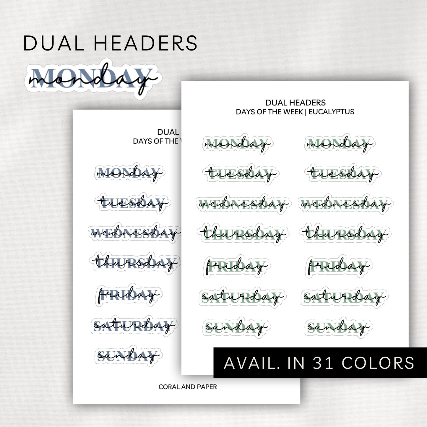 Dual Header Days of the Week Stickers - Script Planner Labels
