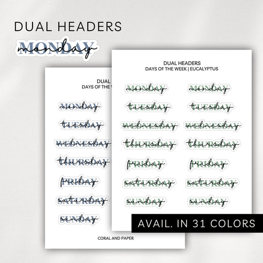 Dual Header Days of the Week Stickers - Script Planner Labels