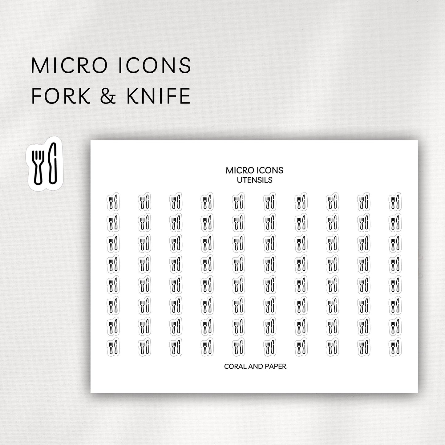 Fork & Knife Micro Icons - Planner Stickers
