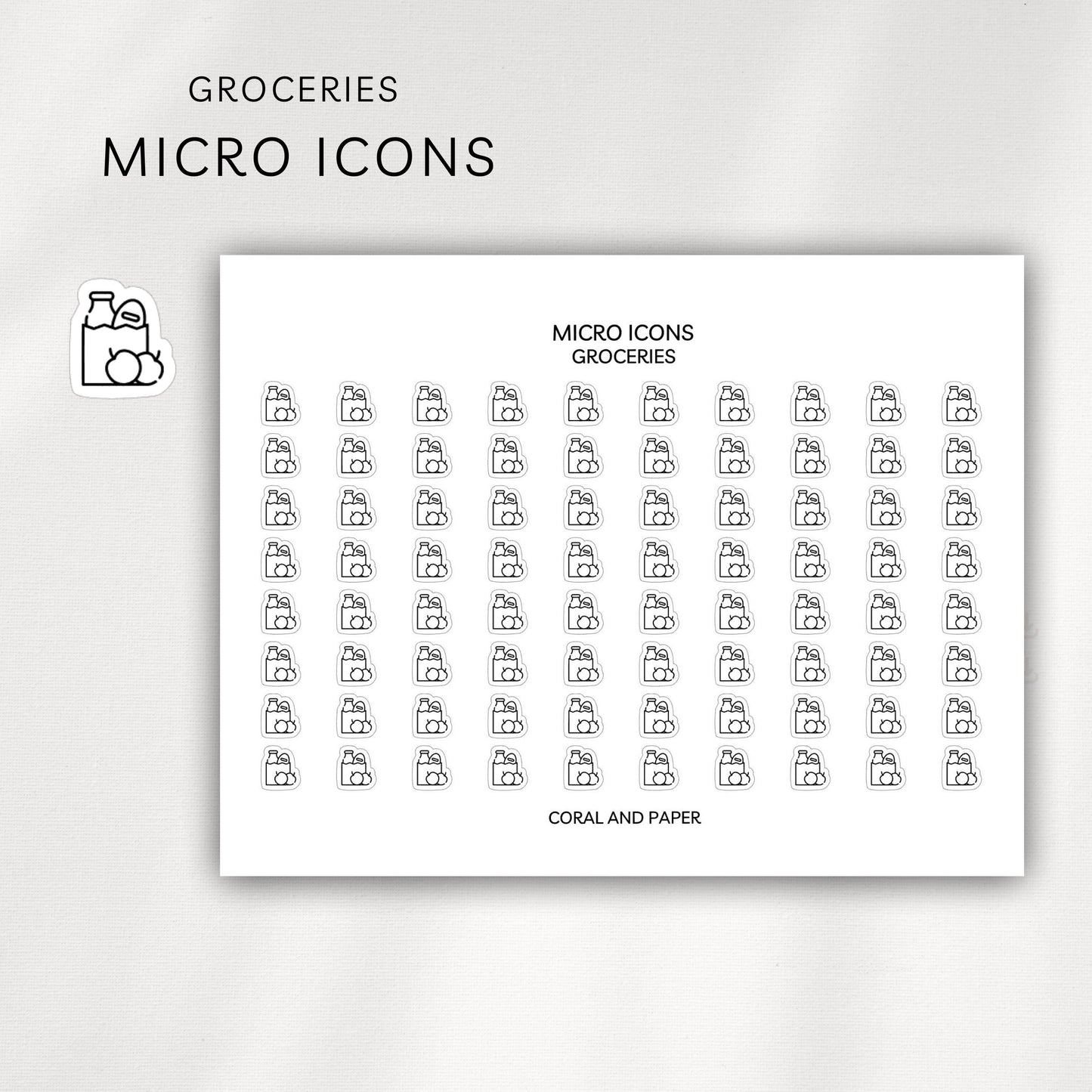 Groceries Micro Icons - Planner Stickers