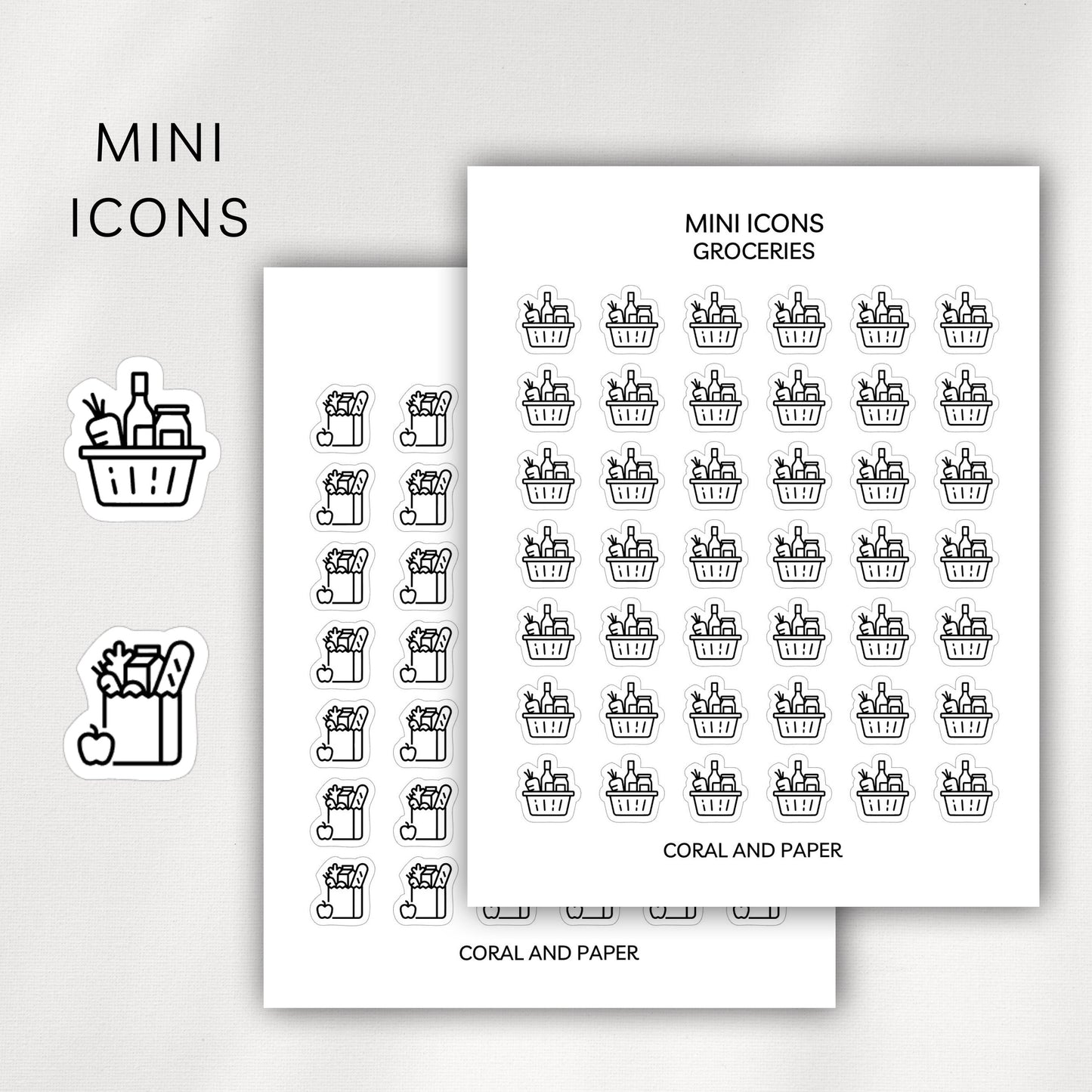 Groceries Mini Icons - Planner Stickers (Grocery Bag)