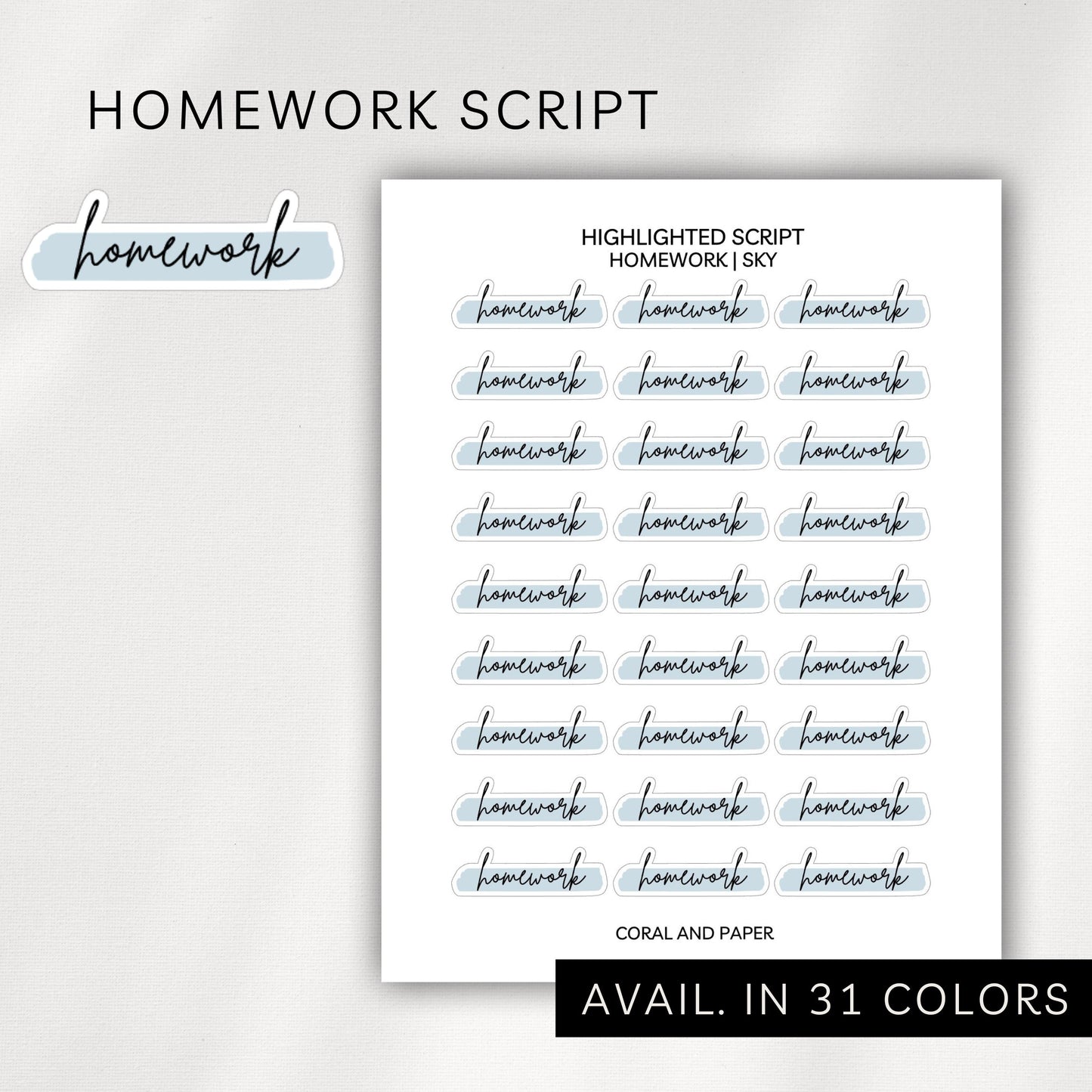 Homework - Highlighted Script Stickers