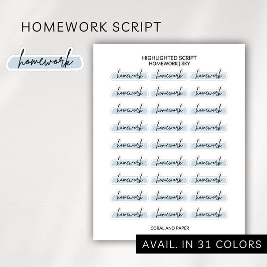 Homework - Highlighted Script Stickers