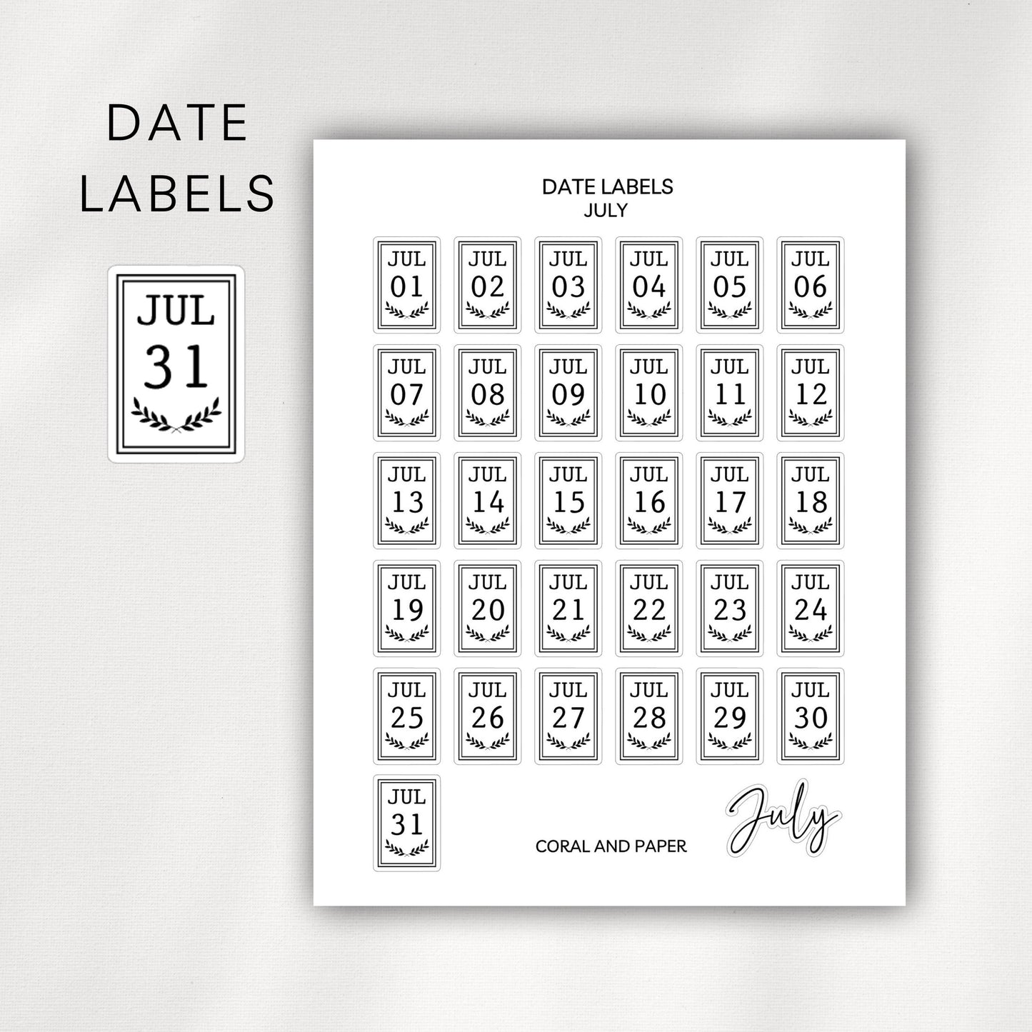 Daily Date Labels | 2026 Monthly Date Stickers
