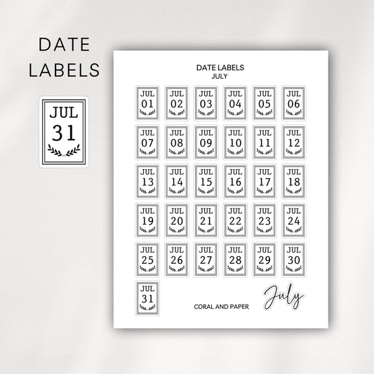 Daily Date Labels | 2026 Monthly Date Stickers