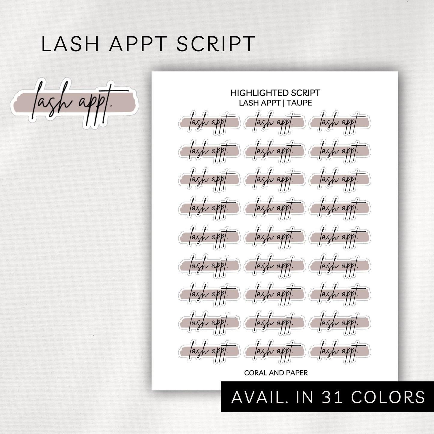 Lash Appointment - Highlighted Script Stickers