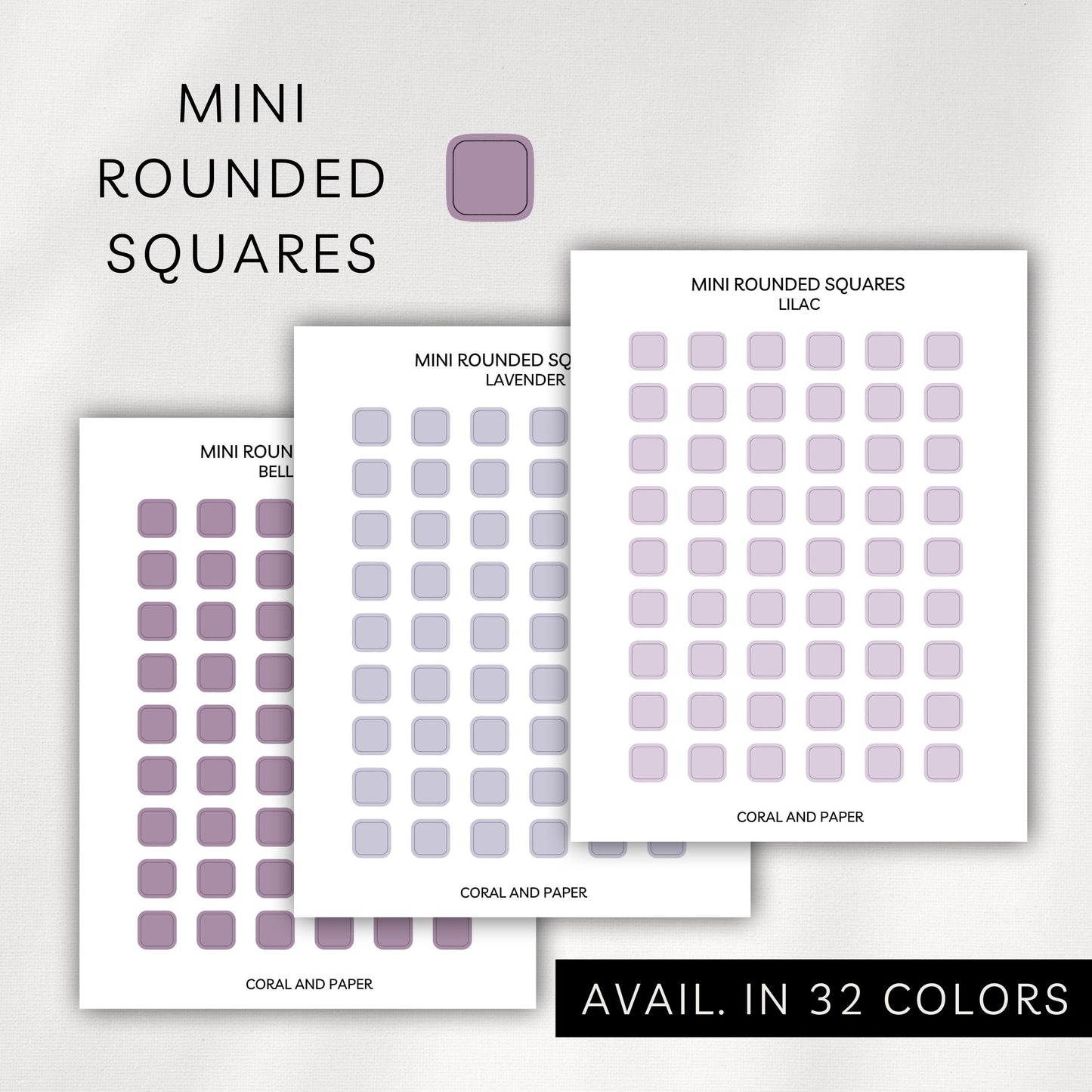 Mini Rounded Squares Stickers – Transparent Planner Squares (0.25”)