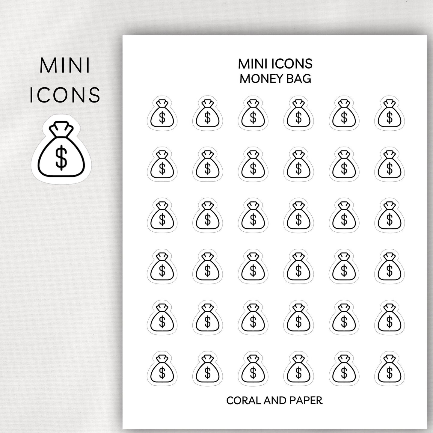 Money Bag Mini Icons - Planner Stickers