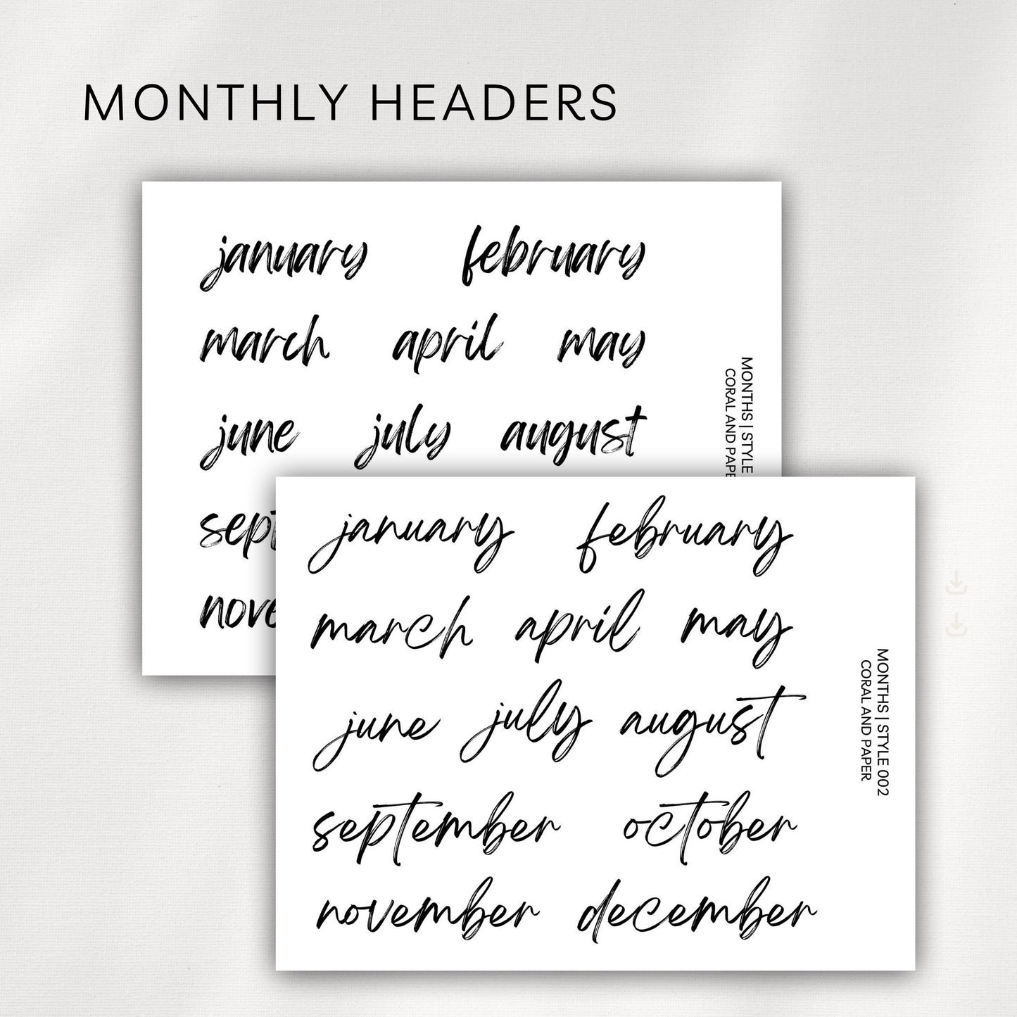 Monthly Headers – Script Planner Stickers | January to December - 001 002