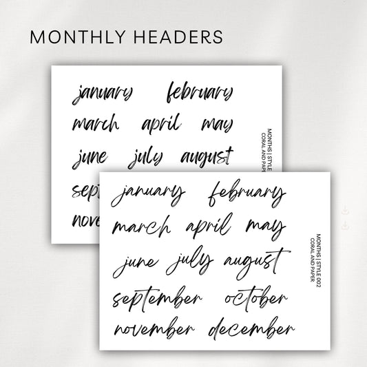 Monthly Headers – Script Planner Stickers | January to December - 001 002