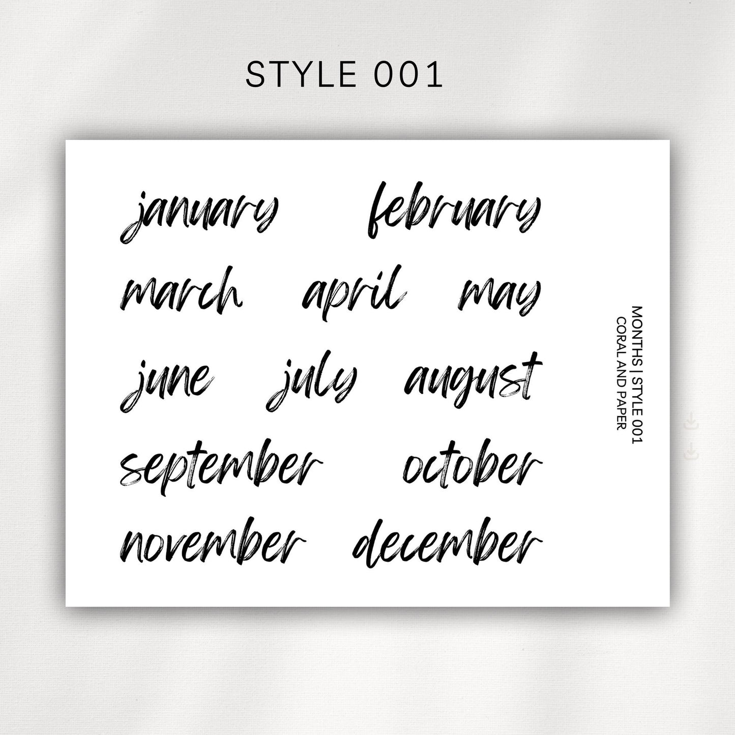 Monthly Headers – Script Planner Stickers | January to December - 001 002