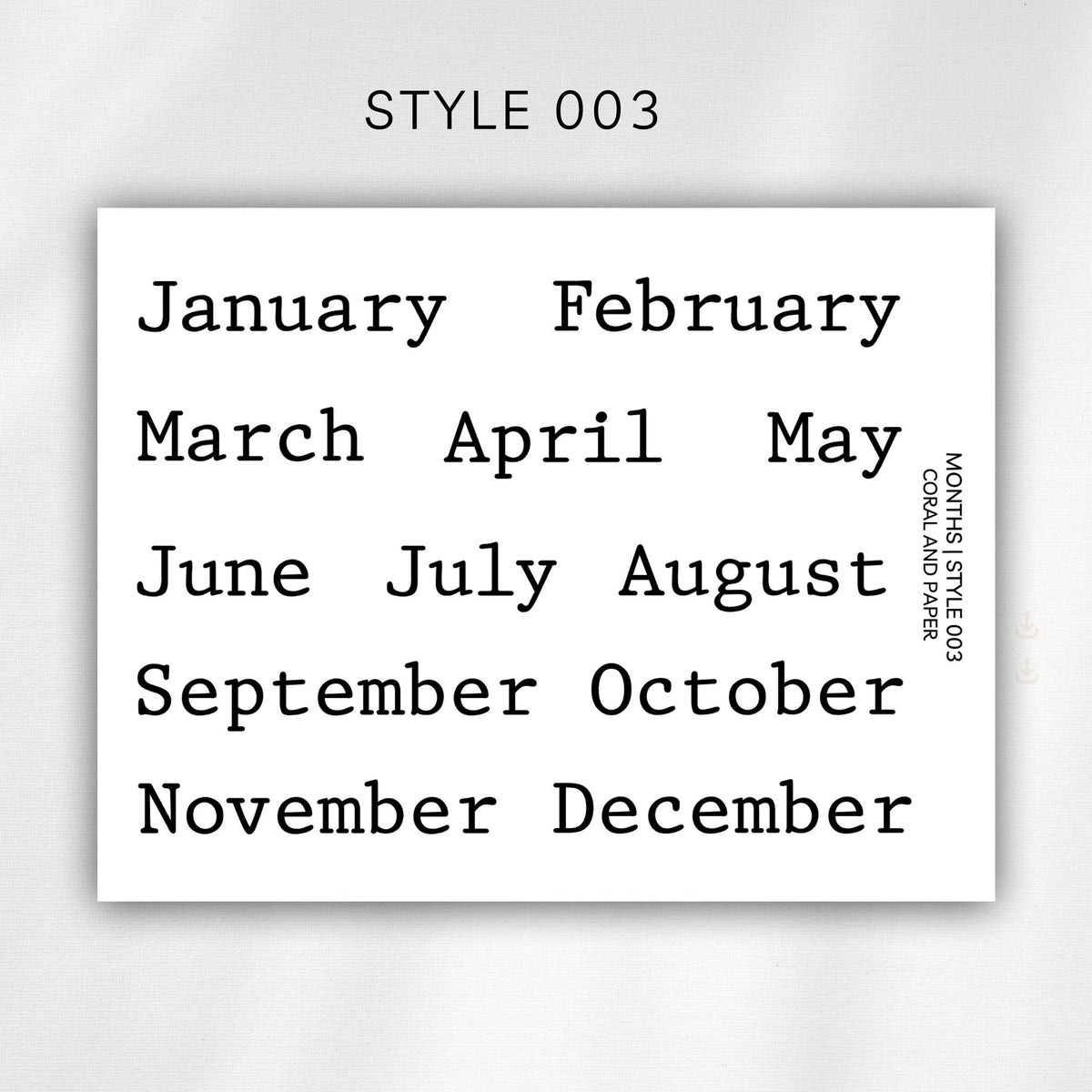Monthly Headers – Script Planner Stickers | January to December - 003 004