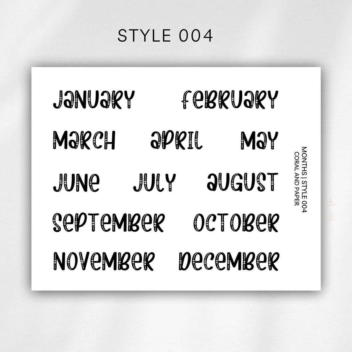 Monthly Headers – Script Planner Stickers | January to December - 003 004