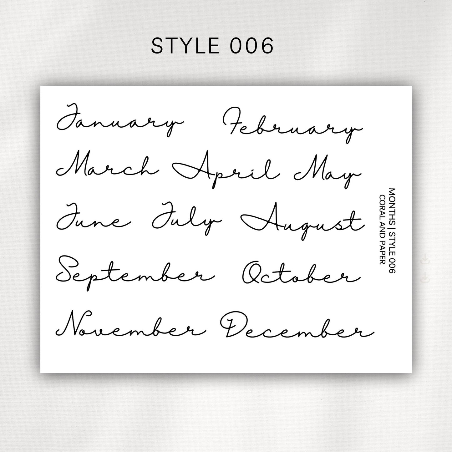 Monthly Headers – Script Planner Stickers | January to December - 005 006