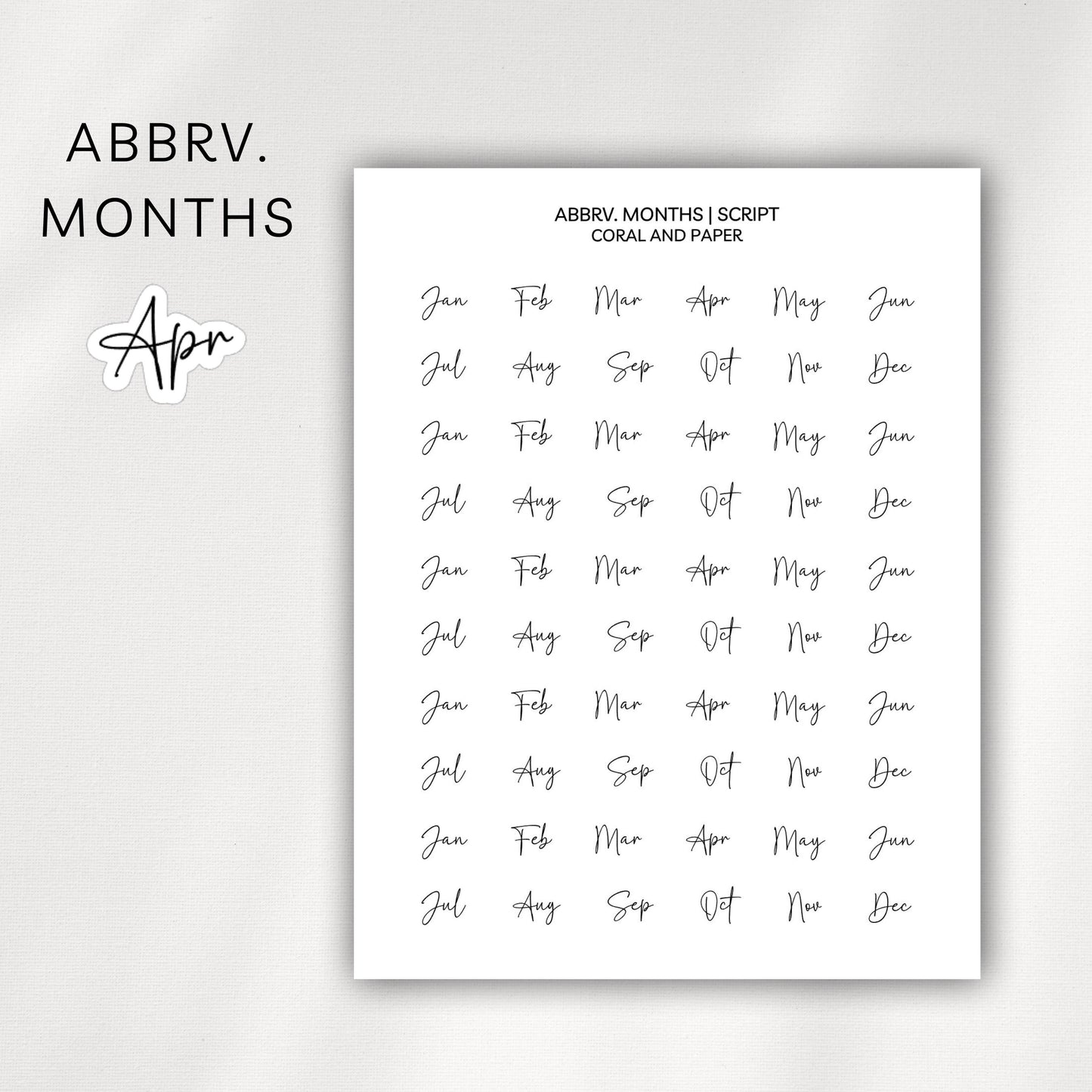 Script Month Stickers | Abbreviated Month Headers for Planners & Journals