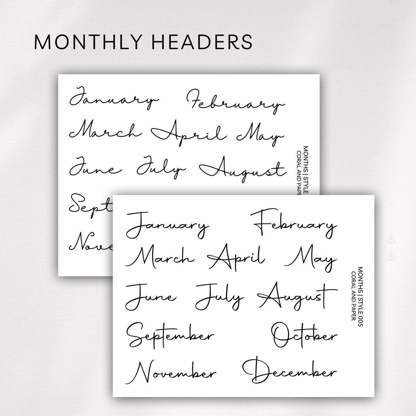 Monthly Headers – Script Planner Stickers | January to December - 005 006