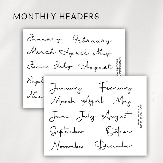 Monthly Headers – Script Planner Stickers | January to December - 005 006