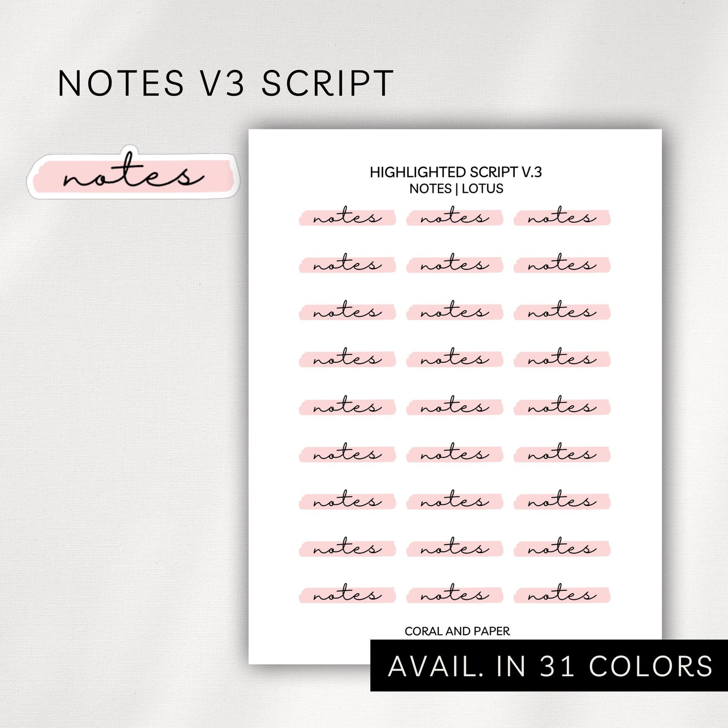 Notes - V3 Highlighted Script Stickers