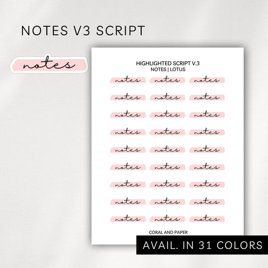 Notes - V3 Highlighted Script Stickers