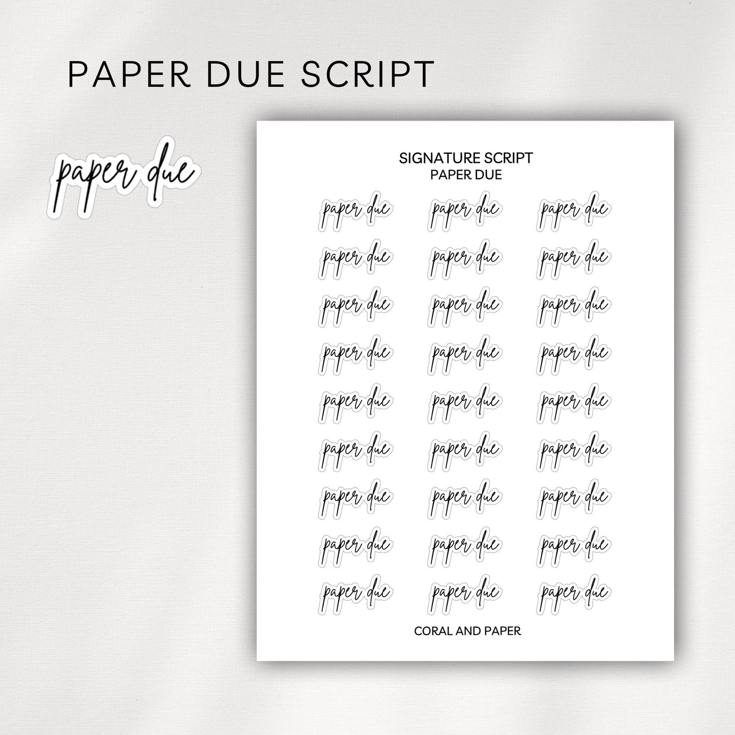 Paper Due - Highlighted Script Stickers