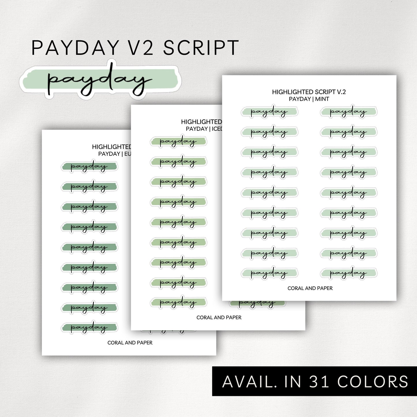 Payday Highlighted V2 Script Planner Stickers