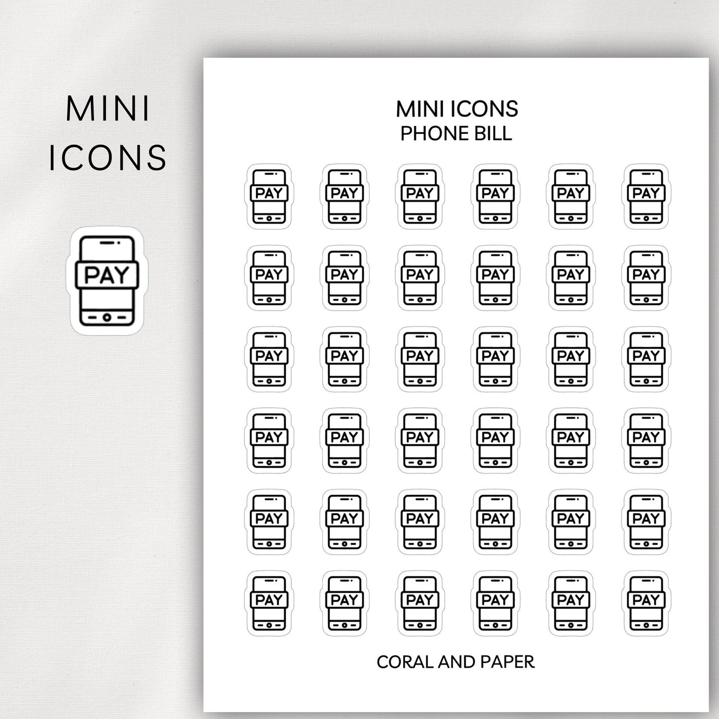 Phone Bill Mini Icons - Planner Stickers