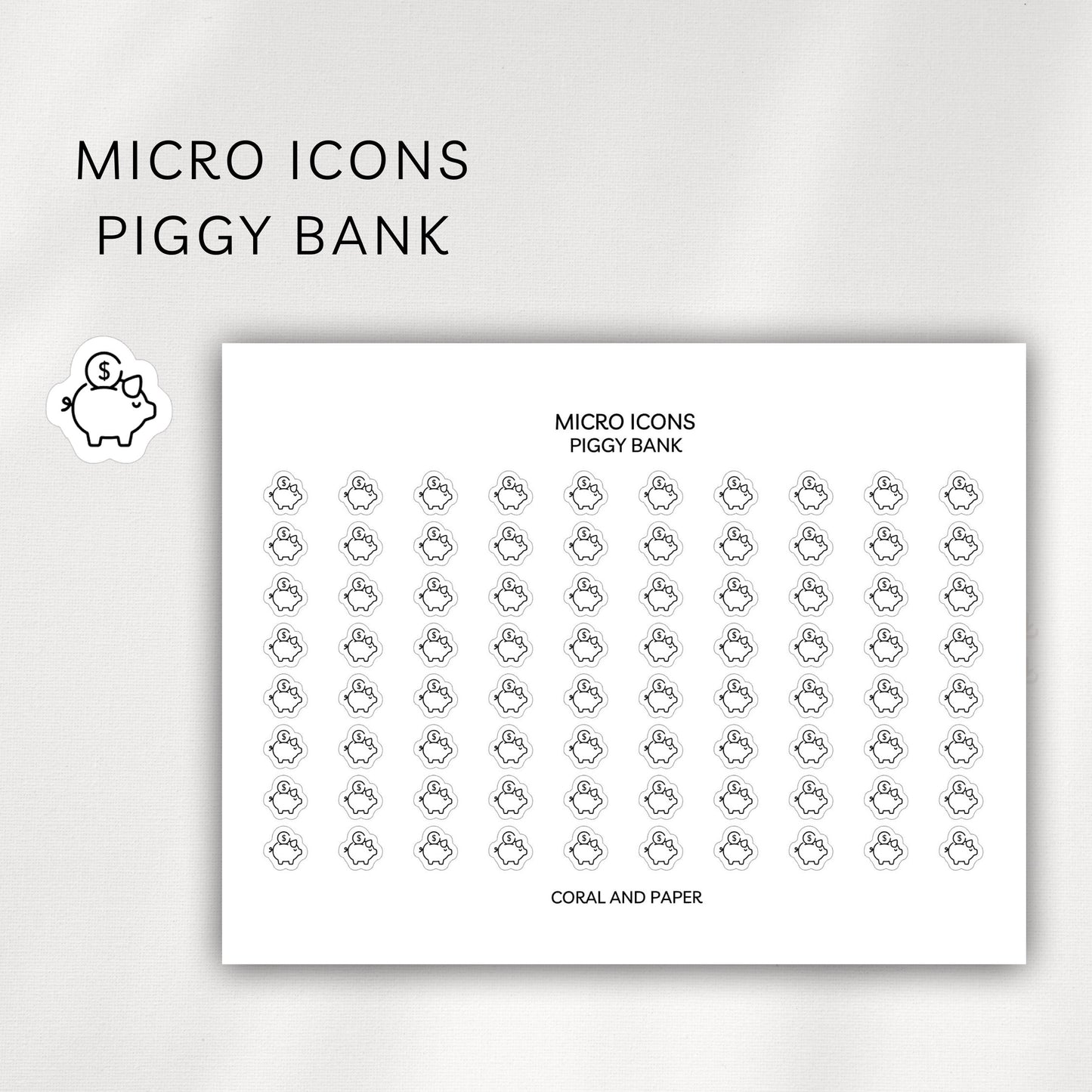 Piggy Bank Micro Icons - Planner Stickers