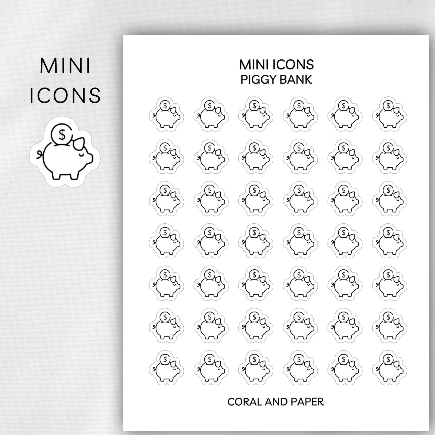 Piggy Bank Mini Icons - Planner Stickers