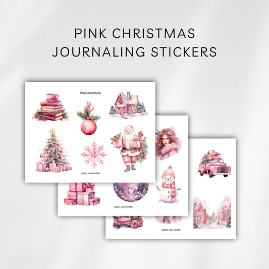 Pink Christmas Deco Stickers | Holiday Journaling Stickers for Planners & Scrapbooks