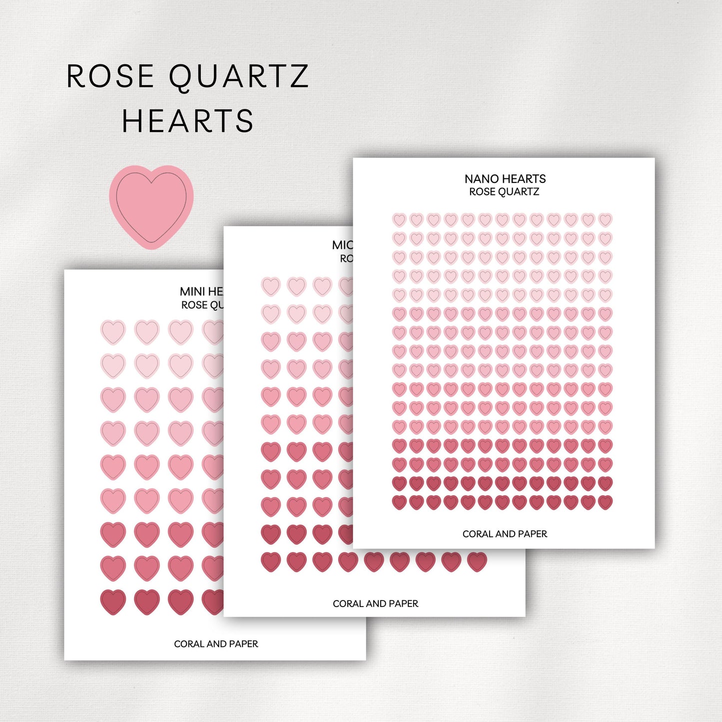 Rose Quartz Hearts Planner Stickers | Minimal Functional Hearts Stickers