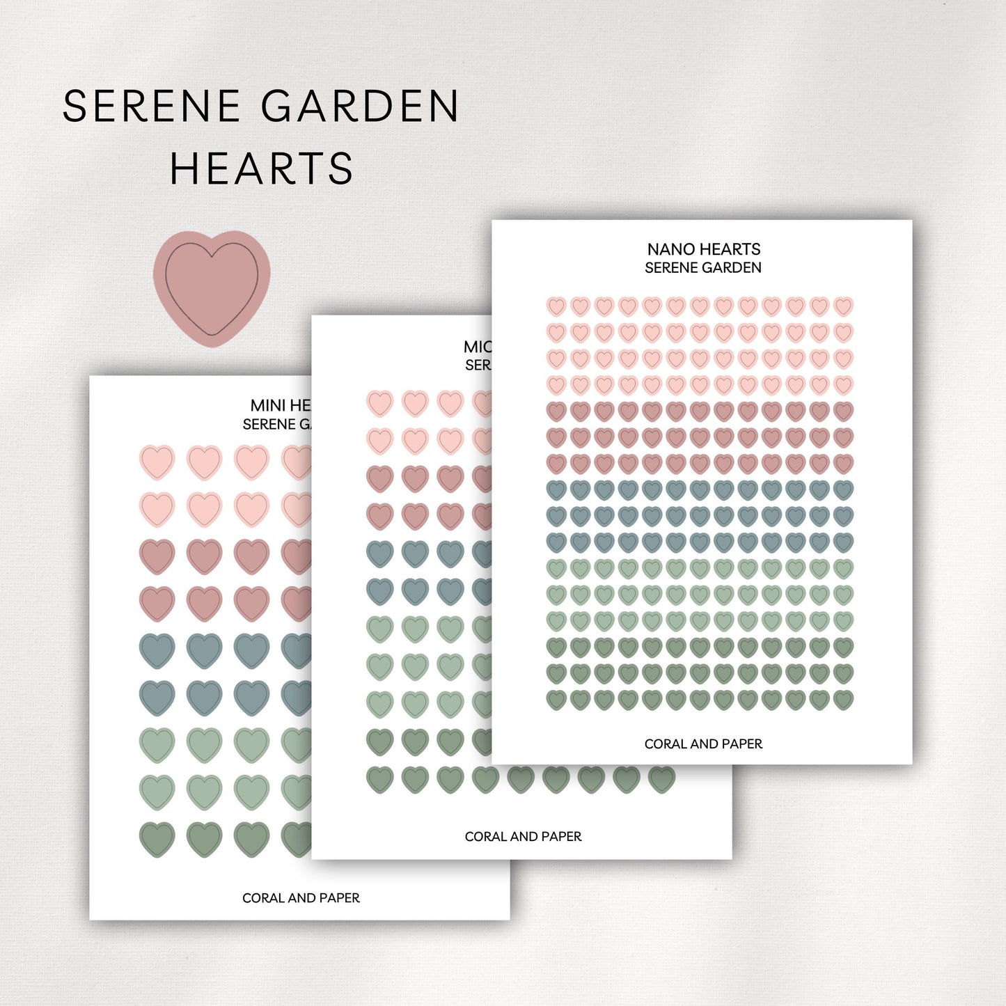Serene Garden Hearts Planner Stickers | Minimal Functional Hearts Stickers