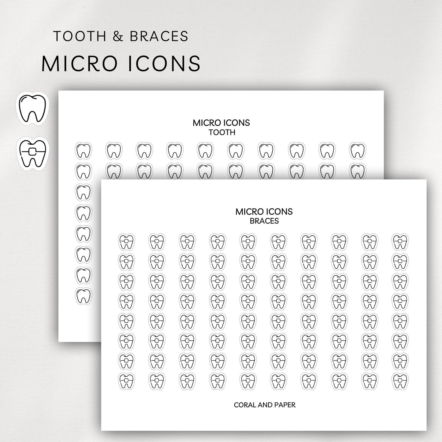 Tooth & Braces Micro Icons - Planner Stickers