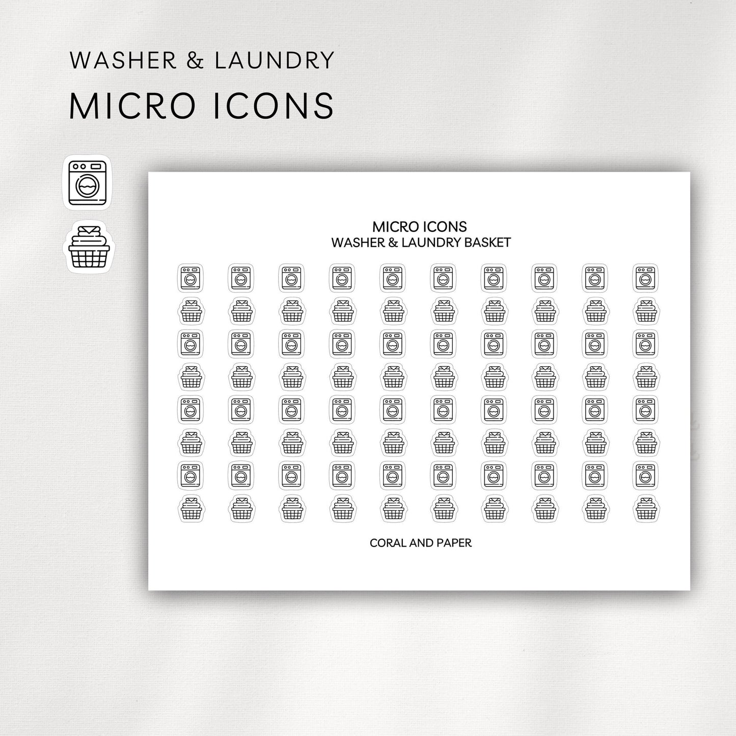 Washer & Laundry Micro Icons - Planner Stickers