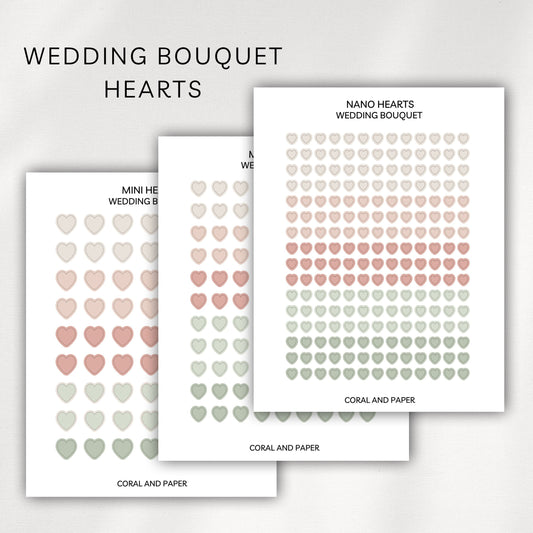 Wedding Bouquet Hearts Planner Stickers | Minimal Functional Hearts Stickers