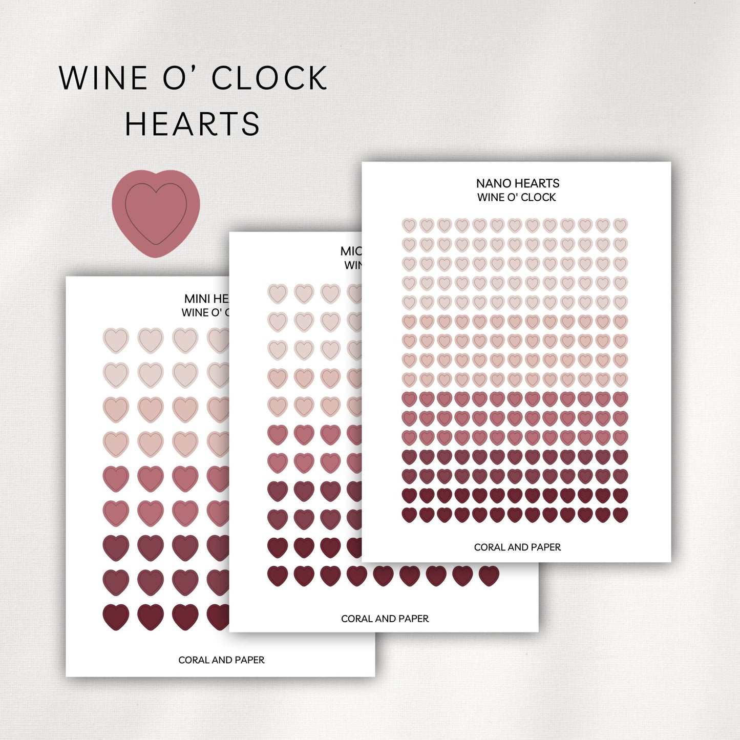 Wine O' Clock Hearts Planner Stickers | Minimal Functional Hearts Stickers
