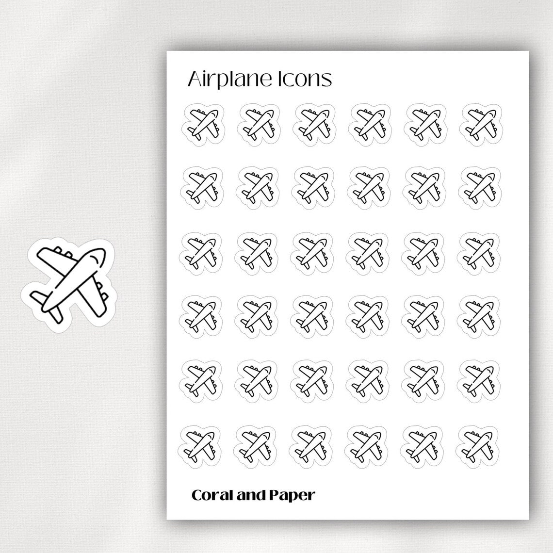 AIRPLANE Mini Icon Stickers | Minimalist Planner Stickers | Functional Stickers | Bullet Journal