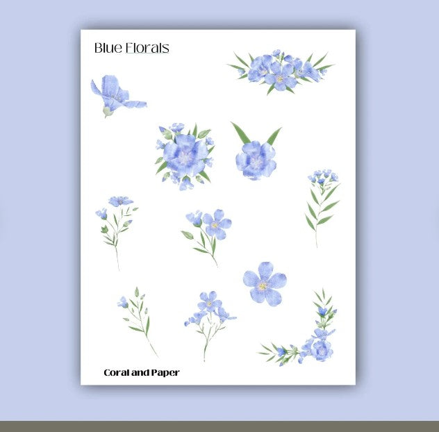 BLUE FLOWERS - Deco Stickers | Planner Stickers | Sticker Sheet