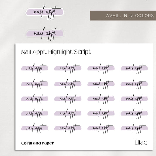 NAIL APPOINTMENT - HIGHLIGHT Script Planner Stickers | Minimalist Planning |Functional Planner Stickers| Bullet Journal