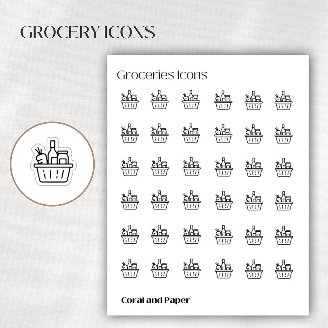 GROCERY ICONS Mini Icon Stickers | Minimalist Planner Stickers | Functional Stickers | Budget Stickers | Bullet Journal