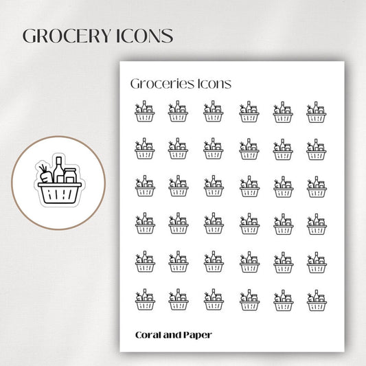 GROCERY ICONS Mini Icon Stickers | Minimalist Planner Stickers | Functional Stickers | Budget Stickers | Bullet Journal