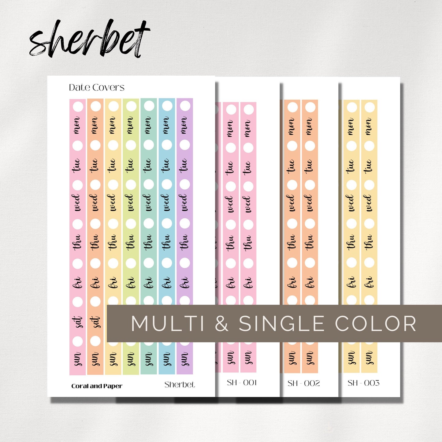 SHERBET DATE COVERS | Hobonichi Weeks Planner Stickers | Mini Planner Planner Stickers, Pastel Date Covers | Colorful Date Covers |