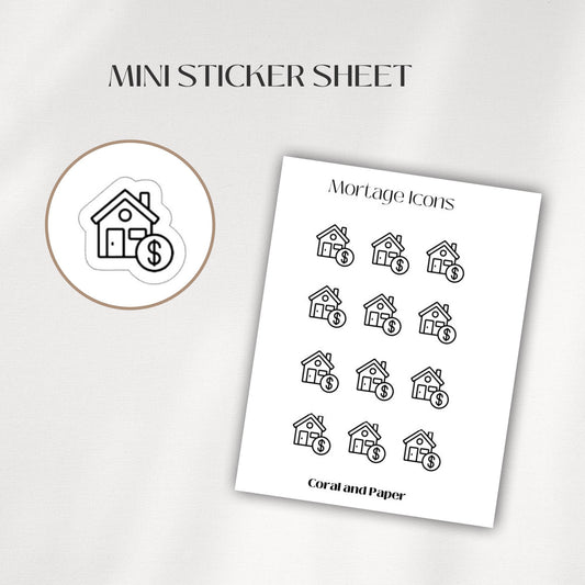 MORTAGE HOUSE PAYMENT Mini Icon Stickers | Minimalist Planner Stickers | Functional Stickers | Bullet Journal