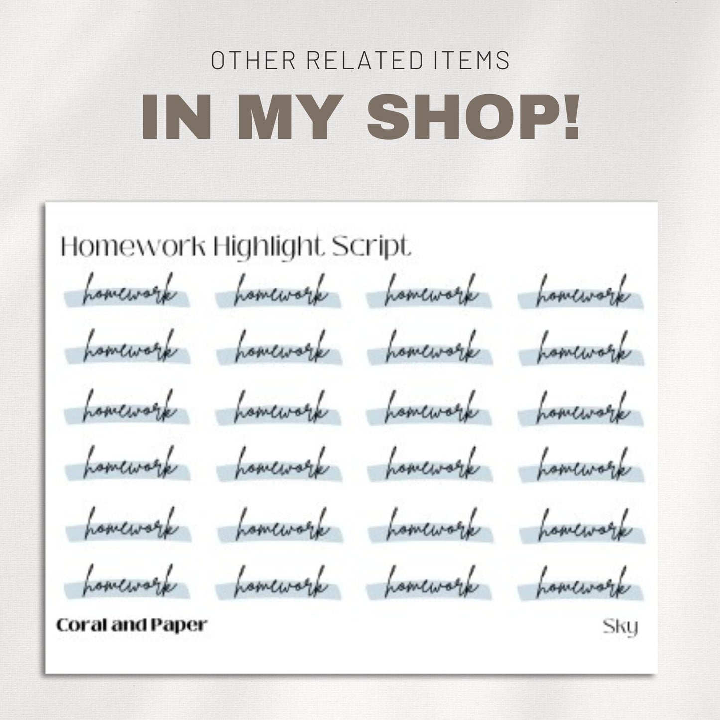 HOMEWORK -  Script  Planner Stickers | Minimalist Planning |Functional Planner Stickers| Bullet Journal