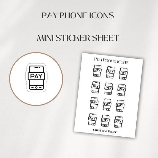 PAY PHONE Mini Icon Stickers | Minimalist Planner Stickers | Functional Stickers | Budget Stickers | Bullet Journal