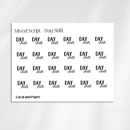 DAY SHIFT - Mixed Script Planner Stickers | Minimalist Planning |Functional Planner Stickers| Bullet Journal