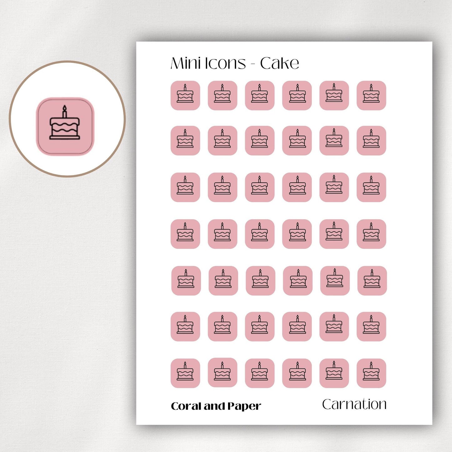 Cake Mini Icon Stickers | Minimalist Planner Stickers | Functional Stickers | Bullet Journal .